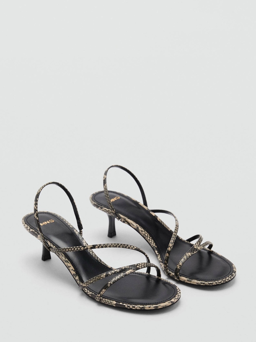 Mango MNG Strappy Heeled Sandals – Snake Print Grey Black Euro 38 US 7.5 New